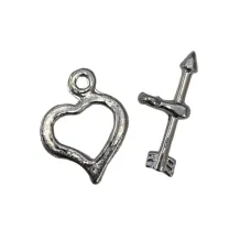 13 x 18.5mm Tibetan Style Heart Toggle Clasps, Pack of 2 clasps