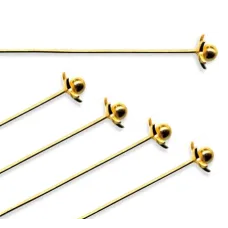 Ball and Star Headpins, Gold Plated, 0.5x50mm, 6 Pcs