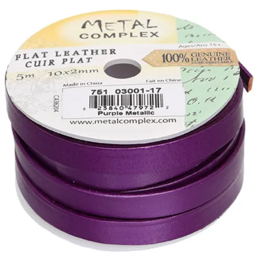 Purple Metallic Flat Leather 5x2mm by the metre (maximum 5m) Purple Metallic Flat Leather 5x2mm by the metre (maximum 5m)