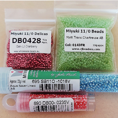 Selection of Miyuki Delica beads and seed beads in various packaging options