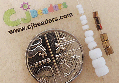 Five pence piece for comparison of Miyuki Seed beads